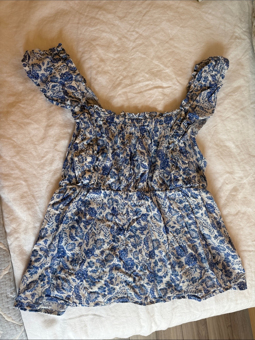 Old Navy Blue and White Floral Smocked Camisole